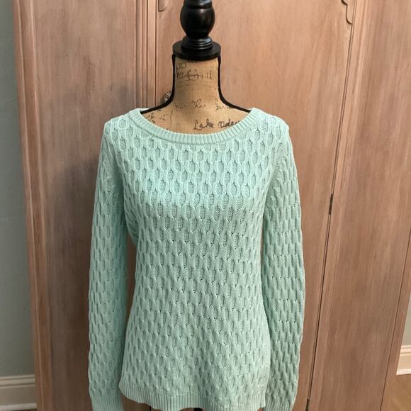 Old Navy textured fisherman sweater Mint Green Honeycomb knit pullover cotton M - Picture 9 of 13